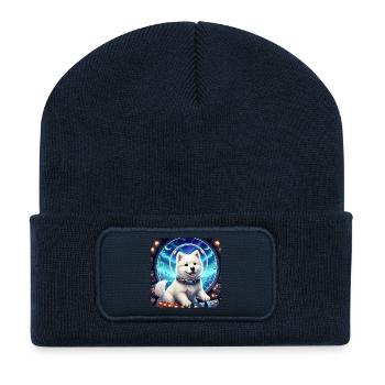 Kosmischer Welpe in der Weltraumblase - Recycelte Patch Beanie - French Navy - Vorne