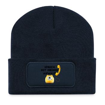 Téléphone rétro jaune - Beanie recyclé à patch - bleu marine - Devant