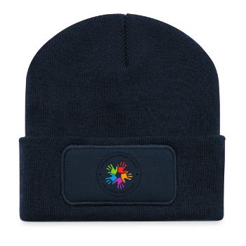 Von kleinen Händen geliebt – Bunte Handabdrücke - Recycelte Patch Beanie - French Navy - Vorne
