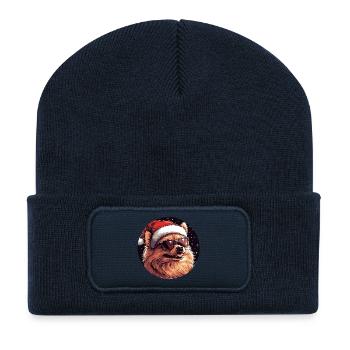 Cooler Hund mit Santa-Hut - Recycelte Patch Beanie - French Navy - Vorne