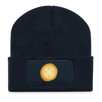 Pièce d’or ancienne avec motif de croix ornemental - Beanie recyclé à patch - bleu marine - Devant