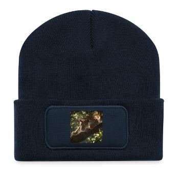 Un léopard majestueux à l’affût - Beanie recyclé à patch - bleu marine - Devant