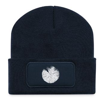 Baumscheibe Holzringe – Naturmotiv Weiß - Recycelte Patch Beanie - French Navy - Vorne
