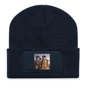Des singes vigilants dans le soir allument des suricates - Beanie recyclé à patch - bleu marine - Devant
