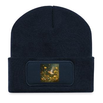 Chaffinch in a sea of flowers Flight through the summer day - Recycled Patch Beanie - french navy - Front