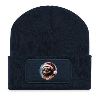 Sloth Santa Christmas - Recycled Patch Beanie - french navy - Front