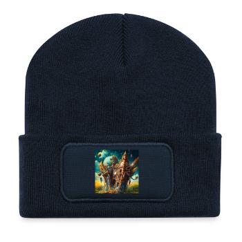 Surreal clock tower and globe - Recycled Patch Beanie - french navy - Front