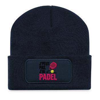 Je peux pas j ai padel cadeau femme - Beanie recyclé à patch - bleu marine - Devant