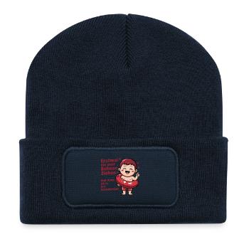 Erstmal ein paar Bahnen ziehen - und danach ab in' - Recycelte Patch Beanie - French Navy - Vorne