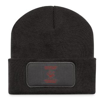 Erstmal ein paar Bahnen ziehen - und danach ab in' - Recycelte Patch Beanie - Dunkelgrau - Vorne