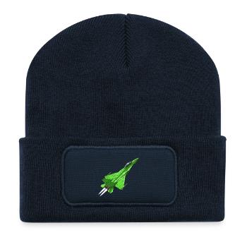 Grüner Geometrie-Jet - Recycelte Patch Beanie - French Navy - Vorne