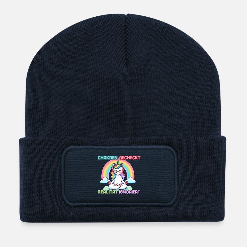 Chakras checked – reality ignored - Recycled Patch Beanie - french navy