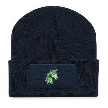 Grünes Polygon-Einhorn - Recycelte Patch Beanie - French Navy - Vorne