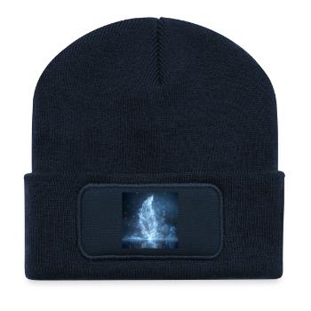 Plume Éthérée Lumineuse – Symbole de Lumière  - Beanie recyclé à patch - bleu marine - Devant