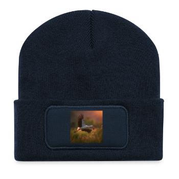 Majestätischer Storch Flug Sonnenuntergang - Recycelte Patch Beanie - French Navy - Vorne