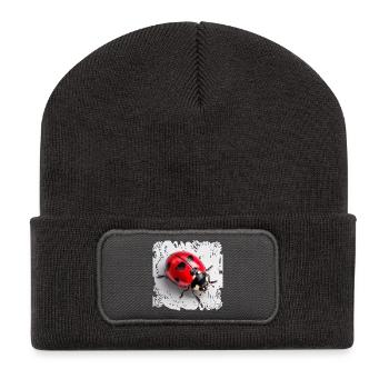 Roter Marienkäfer Muster Siebenpunkt - Recycelte Patch Beanie - Dunkelgrau - Vorne