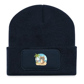 Chat mignon avec des lunettes vacances d’été à la plage - Beanie recyclé à patch - bleu marine - Devant