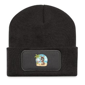Vacances d’été sur la plage de l’âne mignon avec des lunettes - Beanie recyclé à patch - charbon - Devant