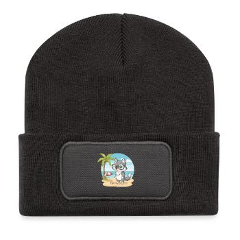 Süßer Wolf mit Brille Strandsommerferien - Recycelte Patch Beanie - Dunkelgrau - Vorne