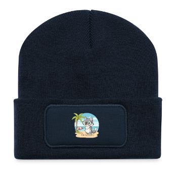 Süßer Wolf mit Brille Strandsommerferien - Recycelte Patch Beanie - French Navy - Vorne