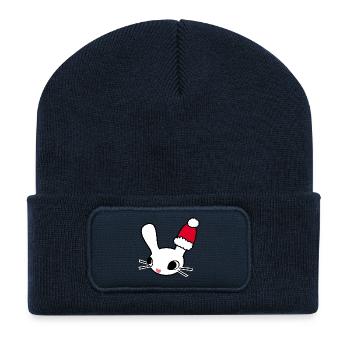 Tête de lapin du Père Noël - Beanie recyclé à patch - bleu marine - Devant