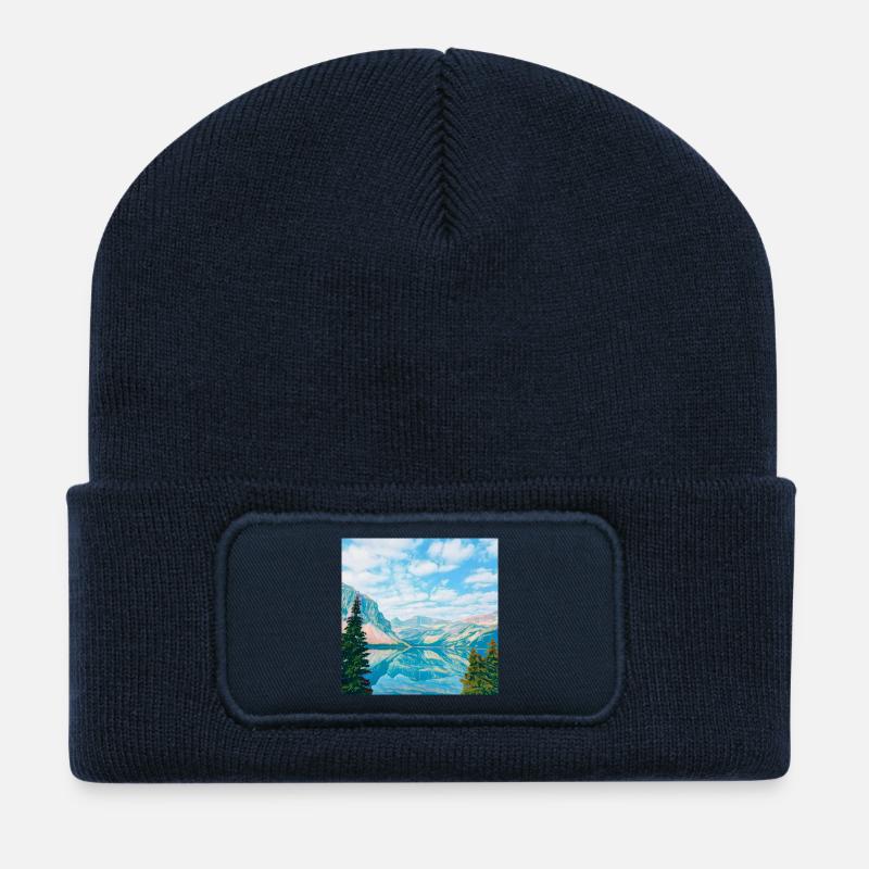 Reflet bleu ciel du lac de montagne - Beanie recyclé à patch - bleu marine