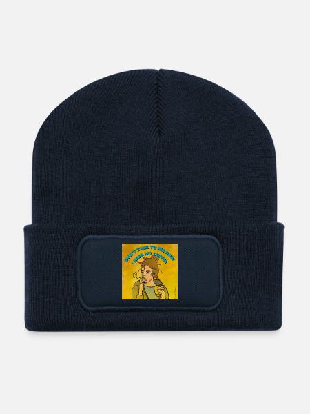 Don’t talk to me I need my coffee - Beanie recyclé à patch - bleu marine