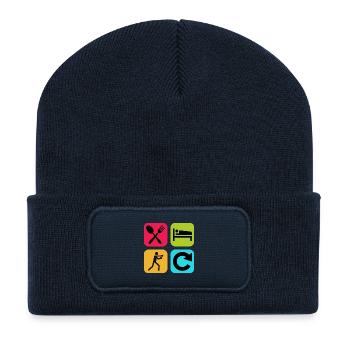 Essen, schlafen, Boxen wiederholen, lustiges Zitat, Kämpfer - Recycelte Patch Beanie - French Navy - Vorne