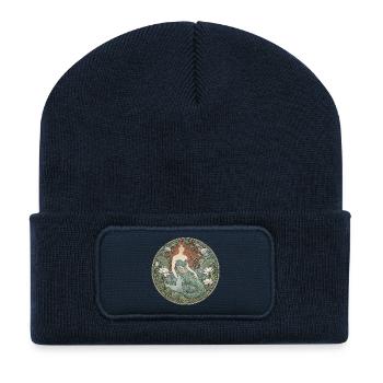 Meerjungfrau im Jugendstilkreis - Recycelte Patch Beanie - French Navy - Vorne
