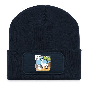 Alpaka Papa mit Alpaka Sohnemann, oder Lama? - Recycelte Patch Beanie - French Navy - Vorne