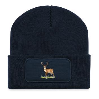 Wald-Aquarellhirsch - Recycelte Patch Beanie - French Navy - Vorne
