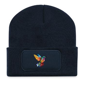 Colibri mosaïque en couleurs - Beanie recyclé à patch - bleu marine - Devant