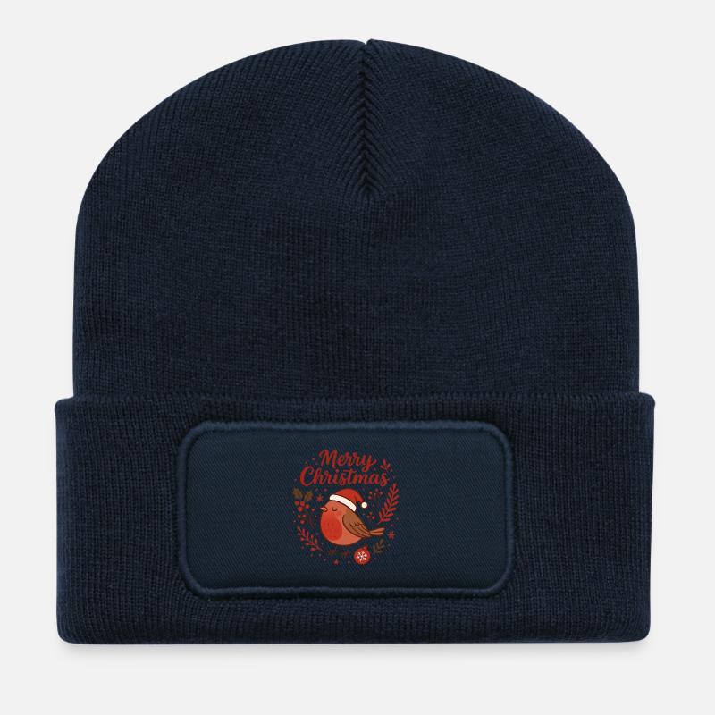Robin mit Santa Hut – Merry Christmas - Recycelte Patch Beanie - French Navy