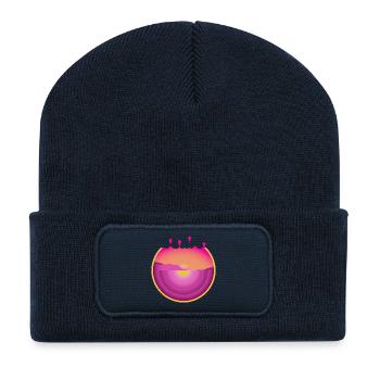 Illustration de paysages de montagne rétro pour les vacances - Beanie recyclé à patch - bleu marine - Devant
