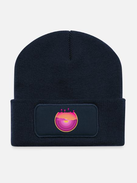 Retro Mountain Landscape Holiday Illustration - Recycled Patch Beanie - french navy