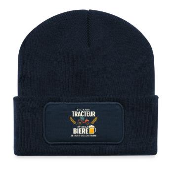 Tracteur et Bière Volontaire - Beanie recyclé à patch - bleu marine - Devant