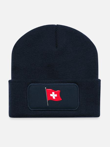 Swiss Flag Patriot Design - Recycled Patch Beanie - french navy