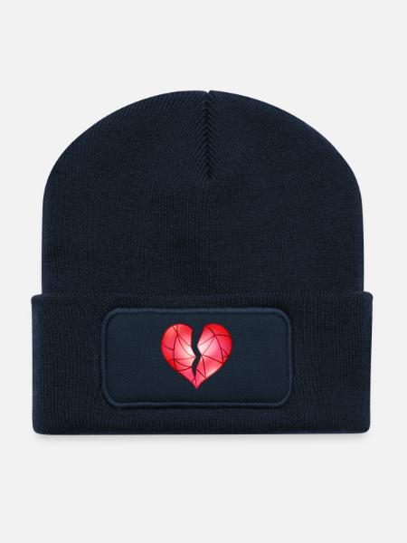 Broken Red Heart - Recycled Patch Beanie - french navy