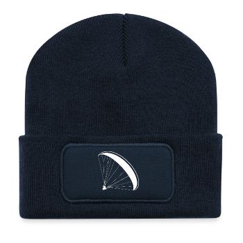 Paraglider Pilot Silhouette Paragliding Logo - Recycled Patch Beanie - french navy - Front