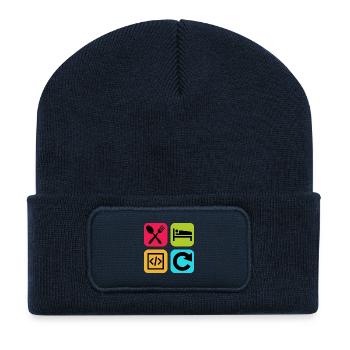 Manger Dormir Code Répéter Citation drôle Dev - Beanie recyclé à patch - bleu marine - Devant