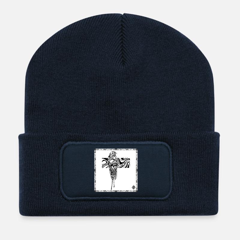 Perroquet abstrait en croix fluide - Beanie recyclé à patch - bleu marine
