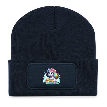 Rainbow Unicorn Sleigh - Recycled Patch Beanie - french navy - Front
