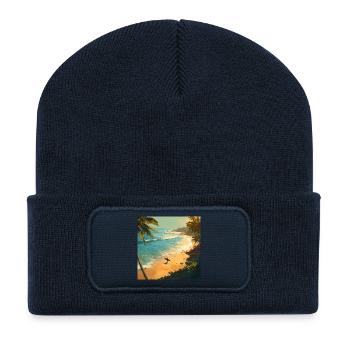 Sunny beach surfers on palm beach - Recycled Patch Beanie - french navy - Front