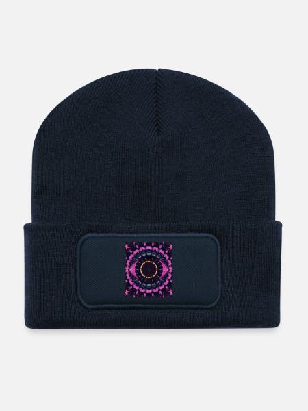 Kaleidoscopic Flower Circle - Recycled Patch Beanie - french navy