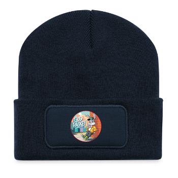 Insigne de rue Lapin de Pâques - lapin de Pâques amusant - Beanie recyclé à patch - bleu marine - Devant