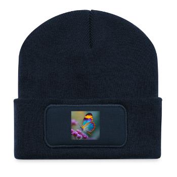 Colorful Fantasy Butterfly Glass Wings - Recycled Patch Beanie - french navy - Front