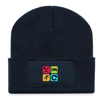 Eat Sleep Run Repeat Funny Quote Jogger - Recycled Patch Beanie - french navy - Front