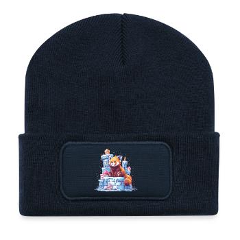 Roter Panda auf Eisburg - Recycelte Patch Beanie - French Navy - Vorne