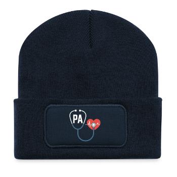Papa Arzt Herz Stethoskop - Recycelte Patch Beanie - French Navy - Vorne