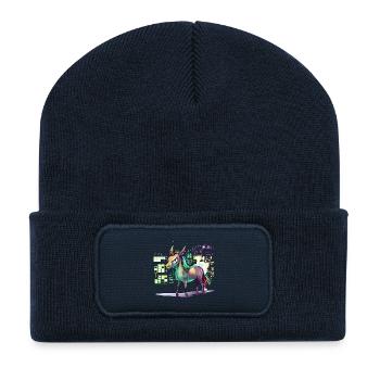 Neon Hologram Horse Color Explosion - Recycled Patch Beanie - french navy - Front
